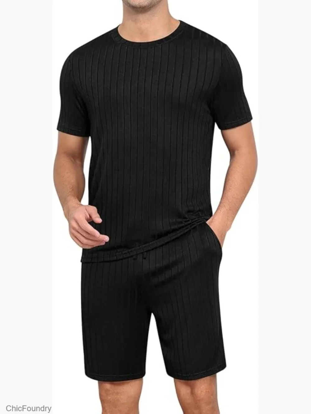 Men's Knit Pajama Set, 2 Piece Crewneck Tee & Shorts, Lightweight Stretch